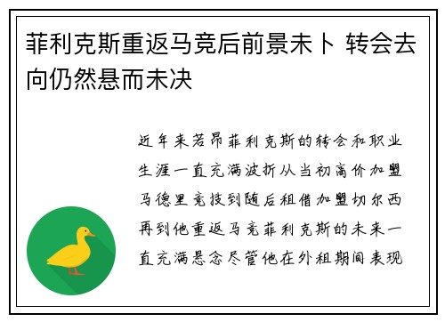 菲利克斯重返马竞后前景未卜 转会去向仍然悬而未决